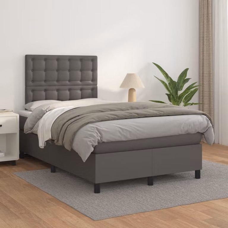 The Living Store Letto a molle con materasso grigio 120x200 cm in Pelle finta