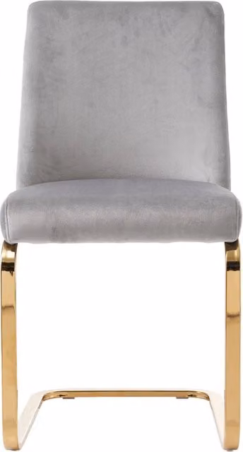 Set di 4 Sedie da Pranzo in Velluto Grigio con Gambe in Metallo Dorato e Schienale a Diamante