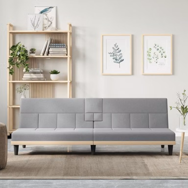 Maison Exclusive - Divano letto con portabicchieri, colore grigio chiaro, rivestito in tessuto