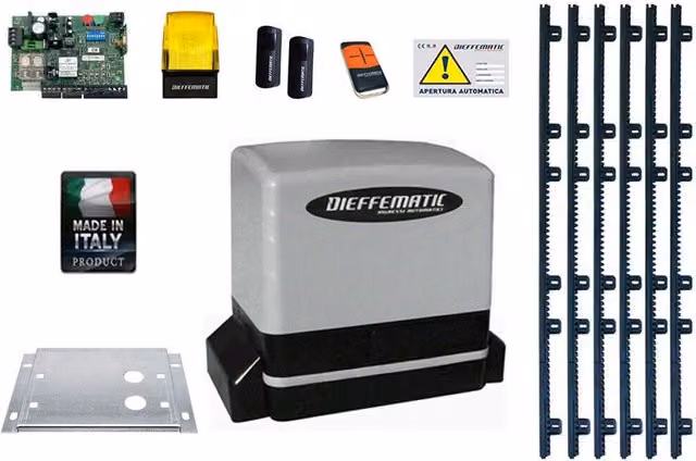 KIT COMPLETO AUTOMAZIONE CANCELLO SCORREVOLE 24V 600KG + 6M CREMAGLIERA IN NYLON