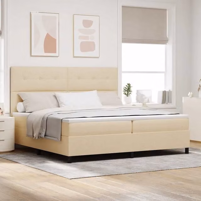 Letto a molle con testiera vidaXL in tessuto beige L: 200 cm, P: 200 cm, H: 280 cm