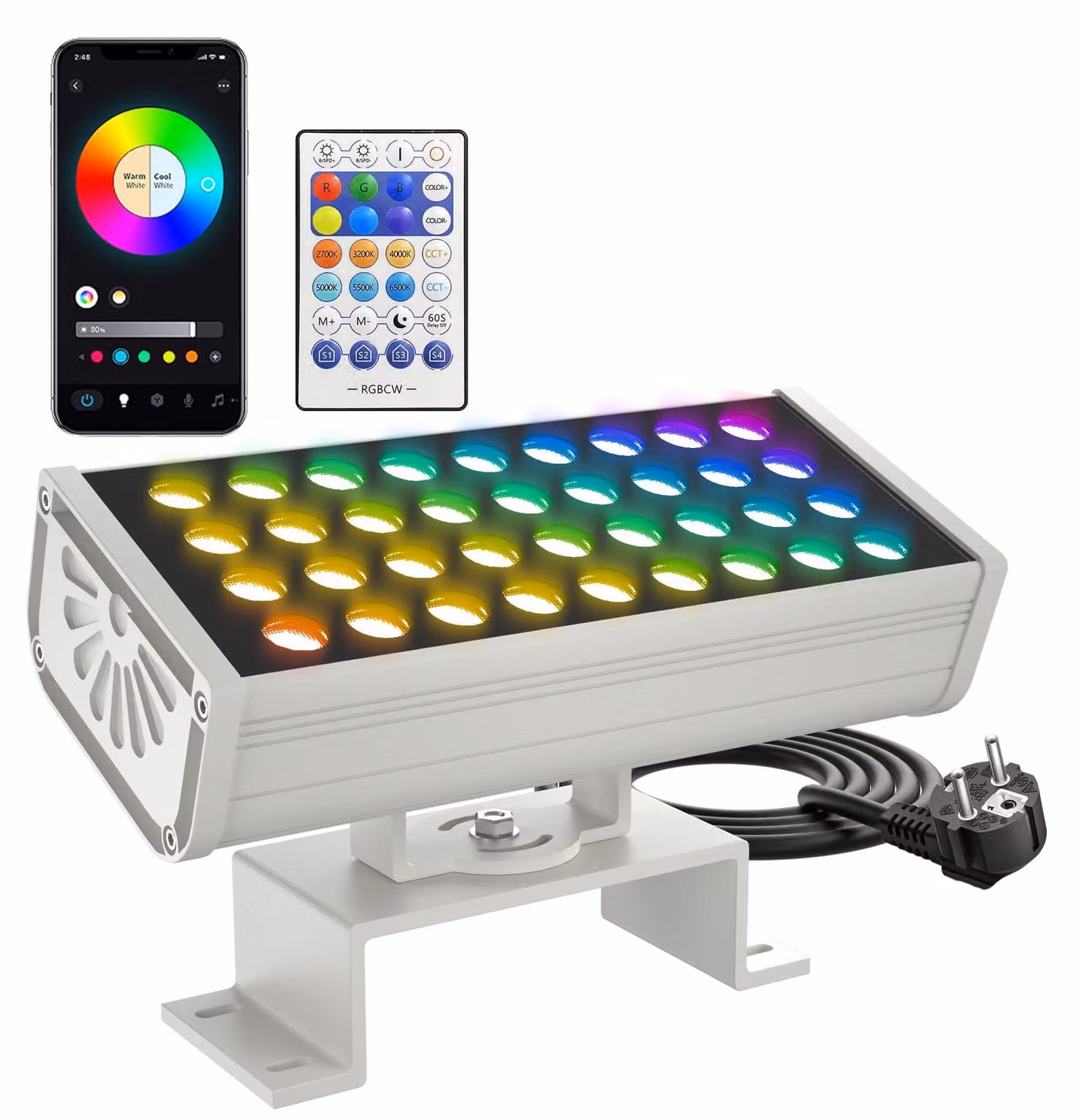 Faretta a LED da parete, RGBCW, 2700K-6500K, dimmerabile, IP65, impermeabile, con sincronizzazione musicale