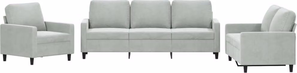 Set di Divani 3 pz con Cuscini Grigio Chiaro in Velluto
