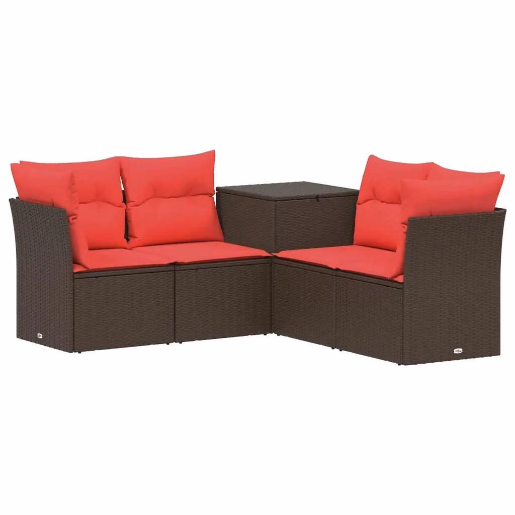 Set di divani da giardino a forma di L vidaXL in rattan sintetico e metallo, colore marrone e rosso, con cuscini inclusi e resistente ai raggi UV – 2
