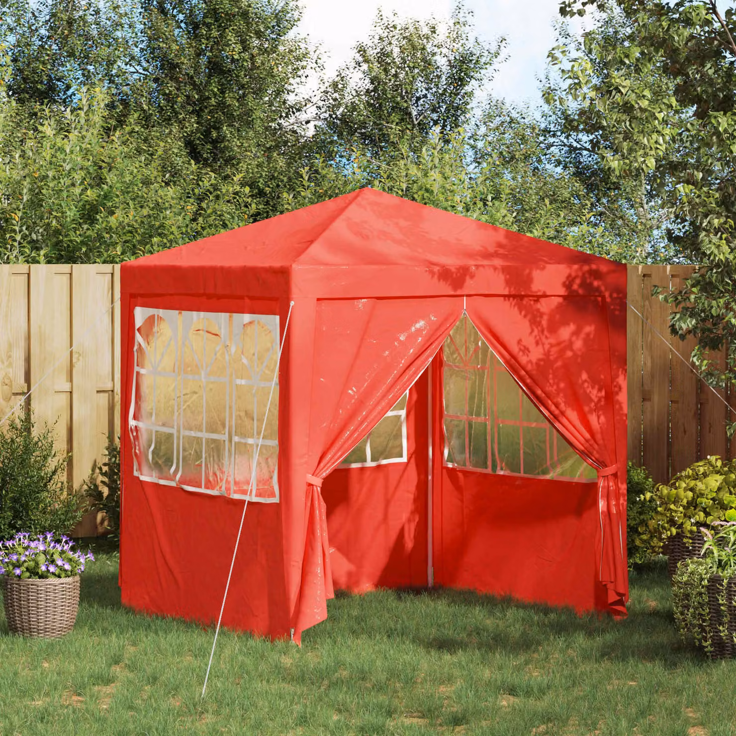 Tenda Party vidaXL Rossa in PE e Acciaio L/P/H: 200 x 200 x 240 cm