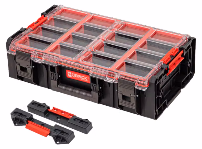Qbrick System ONE Organizer 2XL 2.0 + Qbrick System ONE Connect Adapter impilabile 582 x 387 x 172 mm 19,5 L IP66 con 4 intarsi e 12 divisori