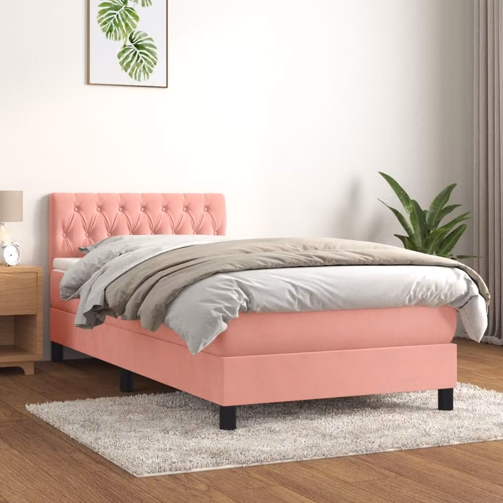 The Living Store Letto a molle con materasso Rosa 100x200 cm Velluto