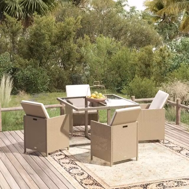 Set da Pranzo da Giardino 5 pz con Cuscini Beige in Polyrattan 3095515
