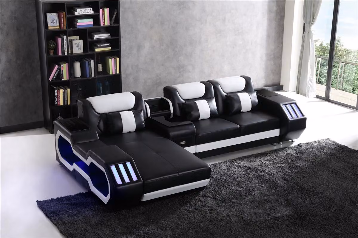 Sofa LED Beleuchtete Ecksofa Wohnzimmer Leder Couch Sitz Polster Wohnlandschaft