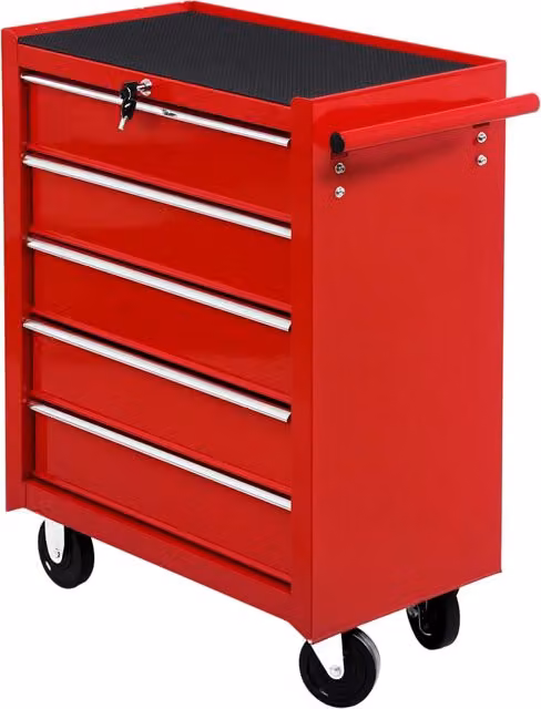 Carrello porta utensili Zephmum in acciaio con 5 cassetti, rosso, L: 67.5 cm, P: 33 cm, H: 77 cm