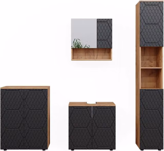 Set mobili bagno Irma Antracite con struttura a nido d'ape 4 pezzi Vicco