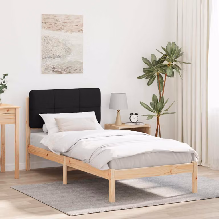 Letto con testiera rivestita vidaXL in pino massello nero L/P/H: 100 x 200 x 84,5 cm