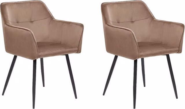 Set di 2 sedie da pranzo BELIANI con sedile imbottito in velluto marrone, braccioli e gambe in metallo nero – 1