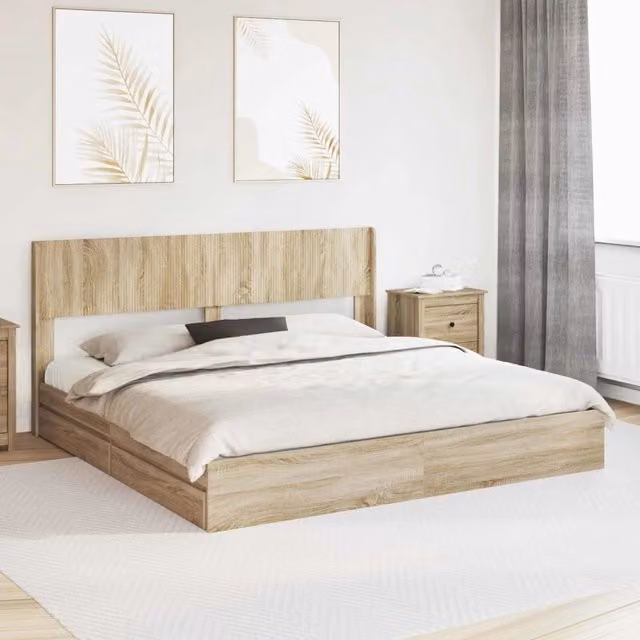 Struttura del letto con stoccaggio e testata-Giroletto con contenitore Rovere Sonoma 425344