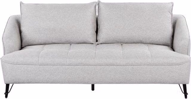 Divano imbottito a 3 posti con cuscini aggiuntivi in tessuto grigio chiaro stile moderno