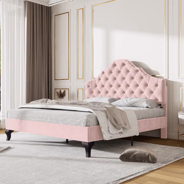 Letto imbottito STILVORA 140x200 cm, letto singolo per ragazzi in velluto e legno massello con rete a doghe, testiera regolabile in altezza, rosa (senza materasso)