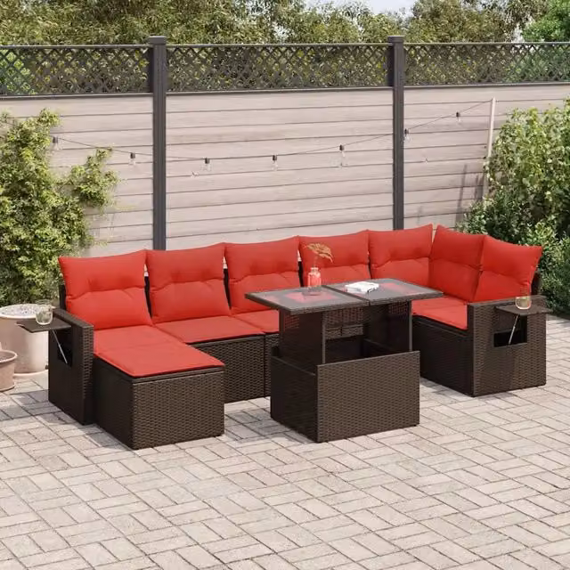 Set Divani Giardino 8 pz con Cuscini Marrone Polyrattan Acacia 3326525