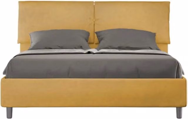 Letto matrimoniale contenitore Mados imbottito in microfibra con doppia alzata, colore giallo, L/P: 160 x 200 cm – 1