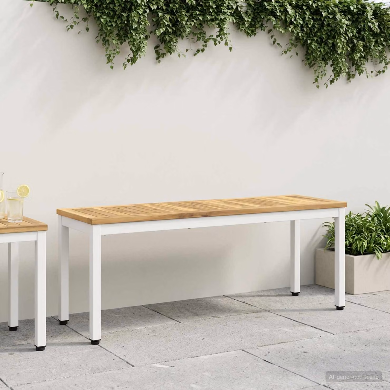 Panchina da giardino rettangolare vidaXL in legno di acacia bianco L: 108,5 cm, P: 35 cm, H: 45 cm