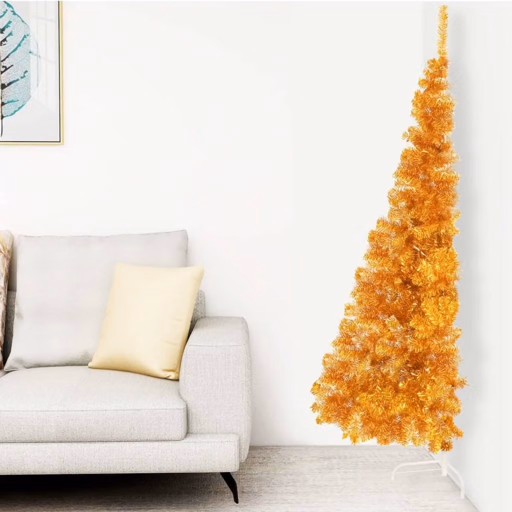The Living Store Mezzo albero di Natale artificiale con supporto oro 240 cm PVC