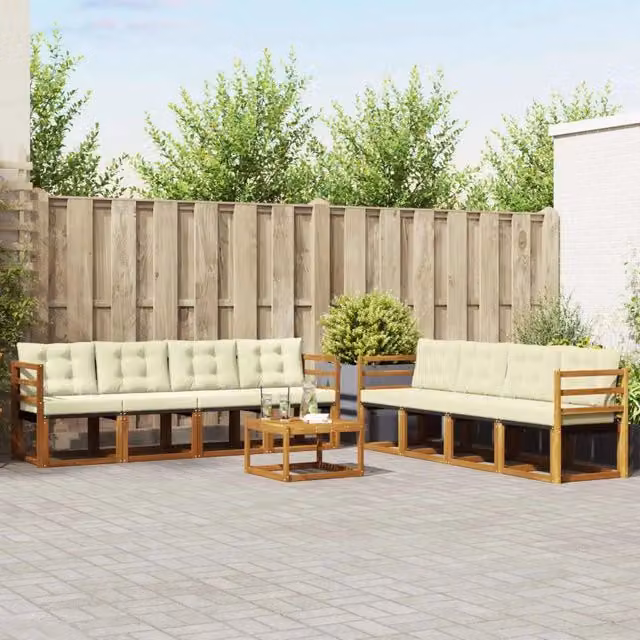 Set di divani da esterno 9 pz Naturale e Crema 3368509