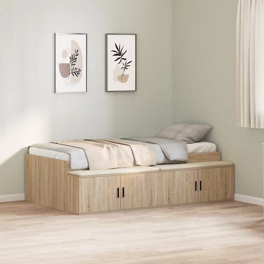 vidaXL Struttura letto moderna con cassetti in legno color pino, marrone e beige, L/P/H: 193 x 70 x 140 cm