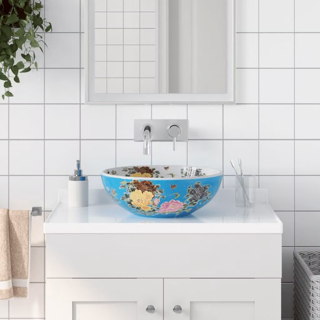 Lavabo da appoggio rotondo in ceramica vidaXL multicolore Diametro: 41 cm, Altezza: 14 cm