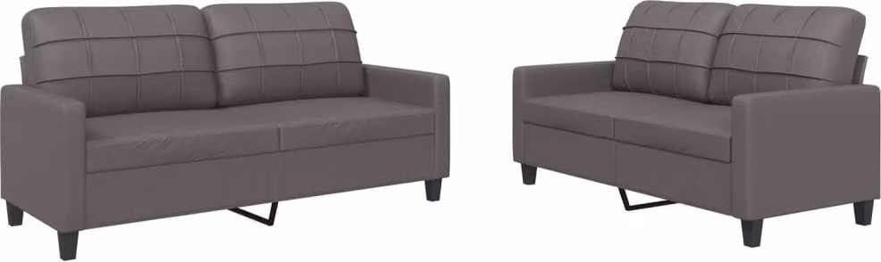 Set di Divani 2 pz con Cuscini Grigio in Pelle finta