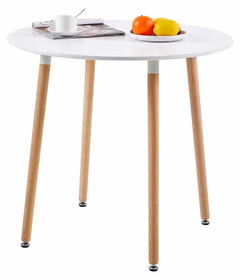 Tavolo da pranzo rotondo in MDF, bianco, stile scandinavo moderno, dimensioni 80x80x75 cm