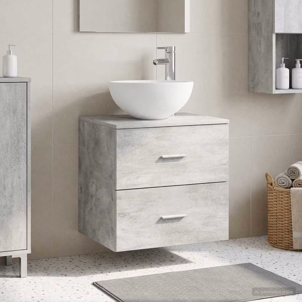 Lavabo da parete moderno vidaXL Grigio con cassetti L: 49,5 cm, P: 41 cm, H: 64,5 cm