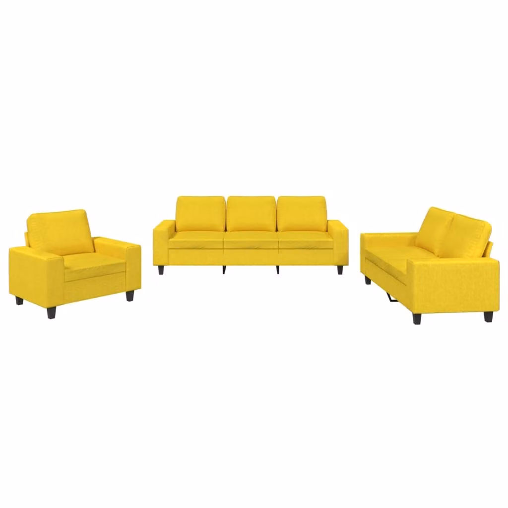 Set di Divani 3 pz Giallo Chiaro in Tessuto