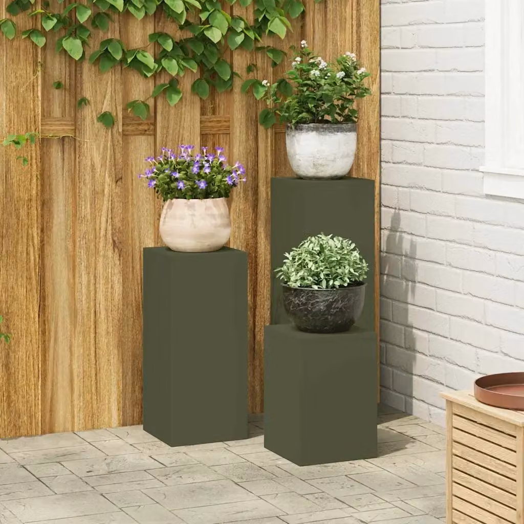 Set di 3 supporti per piante Oliver in acciaio verde