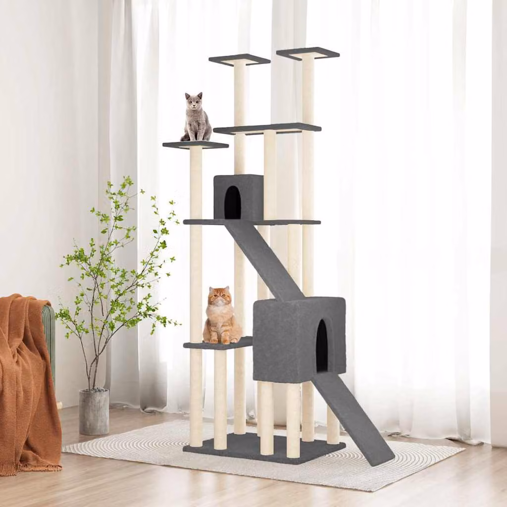 vidaXL Albero per Gatti con Tiragraffi in Sisal e Legno Grigio Altezza: 190 cm