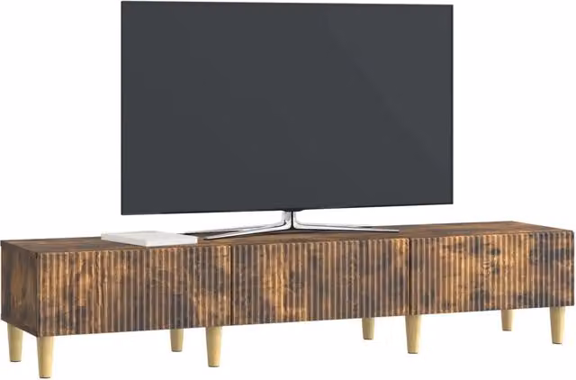 Mobile TV moderno in legno ingegnerizzato Rovere Fumo, L: 147 cm, P: 34,5 cm, H: 30 cm – 1