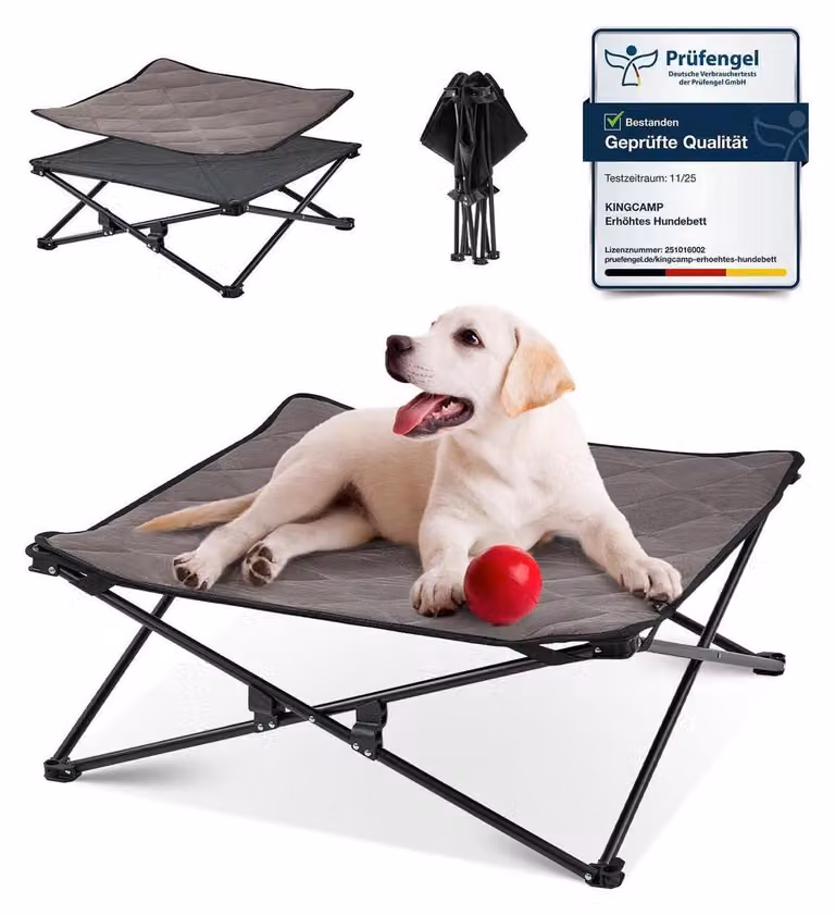 Letto rialzato pieghevole per cani di taglia media, dimensioni 77x77x30 cm, struttura in acciaio e tessuto Textilene, con tappetino 2-in-1