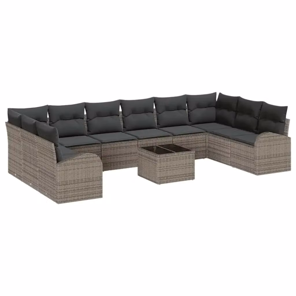 Set Divano da Giardino Moderno vidaXL in Polyrattan Grigio con Cuscini e Tavolino da Esterno 11 Pezzi – 2