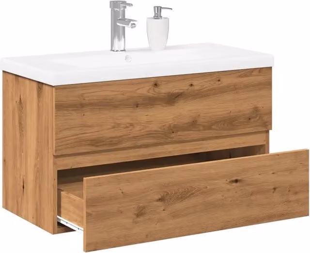 Mobile con Lavabo Integrat-Armadietto da Cucina-Lavandinoo Rovere Artigianale 452838