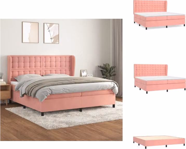 vidaXL Letto a molle con materasso rosa 200x200 cm in velluto - Letti & Reti