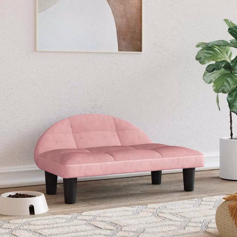 vidaXL Lettino per Cani in Velluto Rosa con Struttura in Legno L: 70 cm, P: 52 cm, H: 30 cm