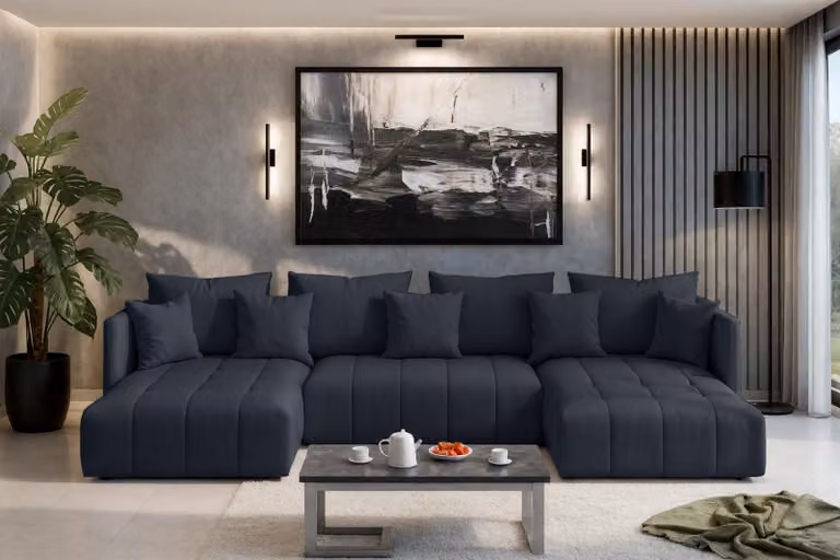 AX LIVING Divano angolare con rete Mersino 353 cm grigio Divano grande