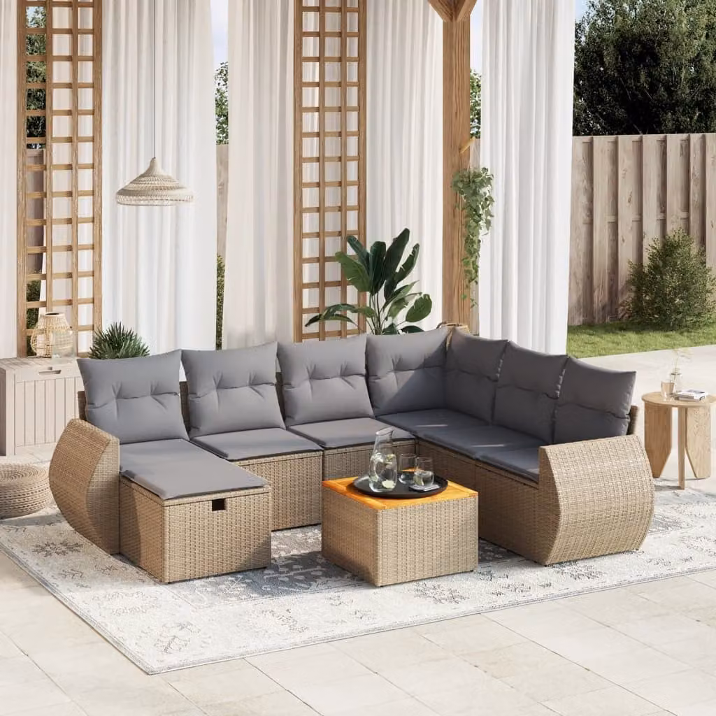 vidaXL Set Divano da Giardino a L 8 pz con Cuscini Beige e Grigio in Polyrattan e Acciaio – 1