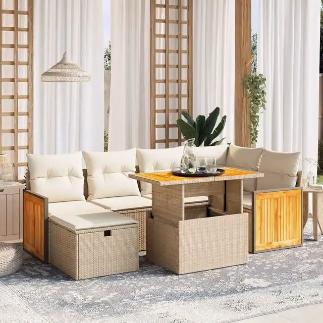 Set Divani da Giardino 7 pz con Cuscini Beige in Polyrattan 3276250