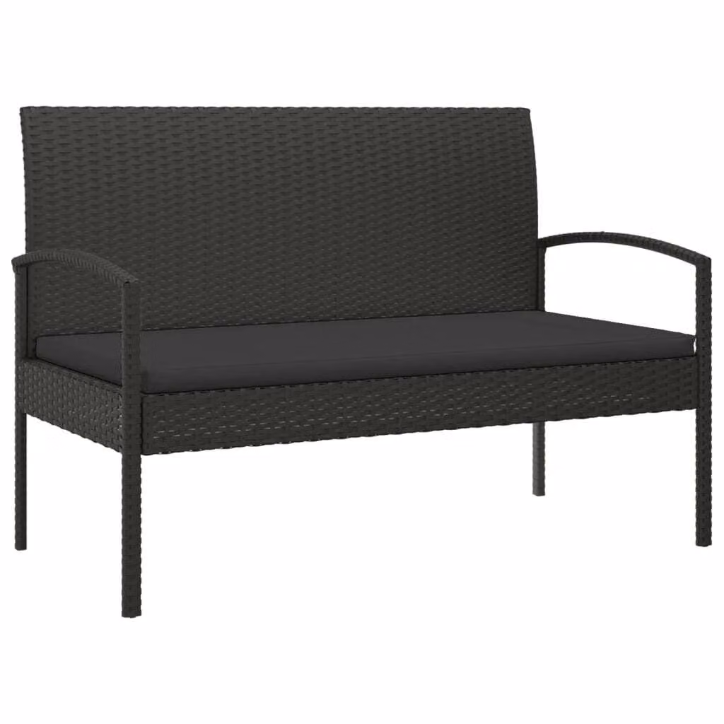 Panca da Giardino con Cuscino Nera 105 cm in Polyrattan