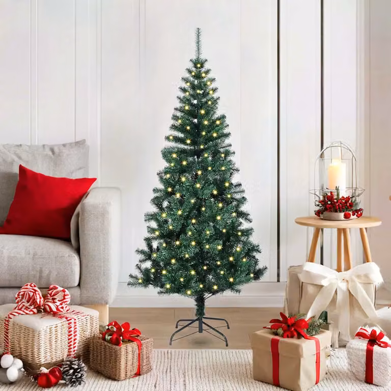 Albero di Natale artificiale vidaXL con luci LED bianco caldo Verde Altezza: 120 cm