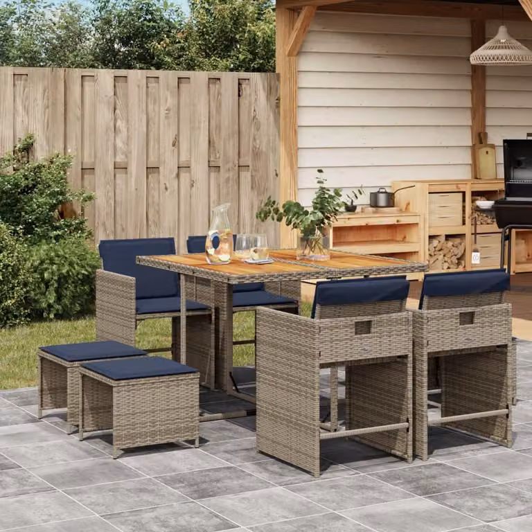 Maison Exclusive - Set da pranzo da giardino da 9 pezzi con cuscini, grigio, polyrattan