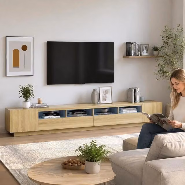 TV Cabinet With LED Lights Sonoma Oak 300x35x40 Cm