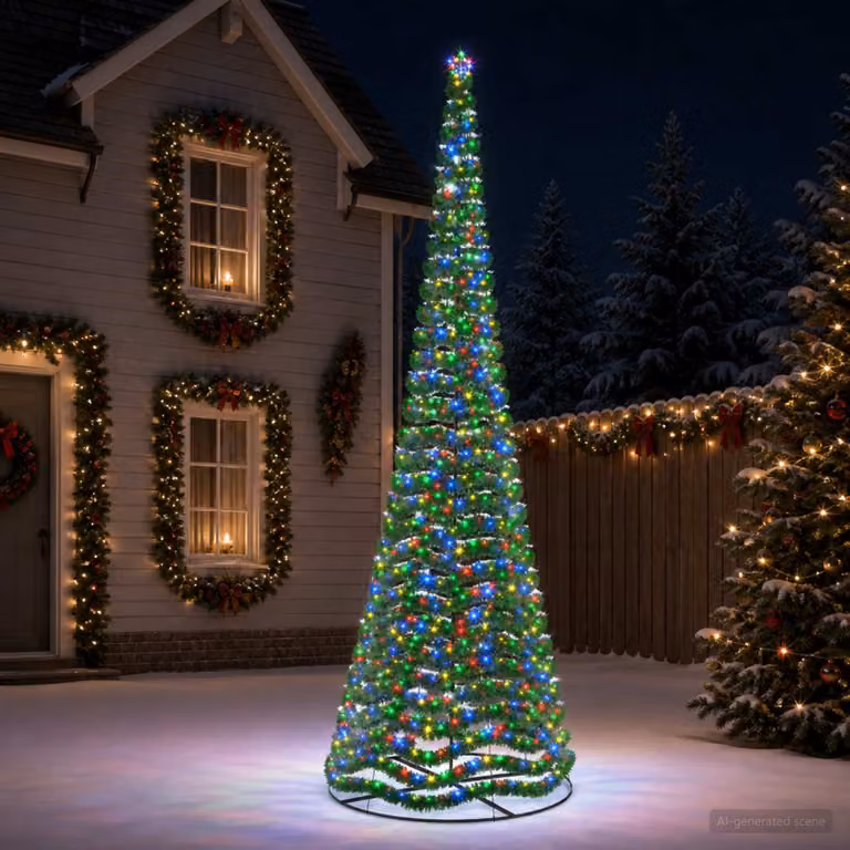 vidaXL Albero di Natale in tinsel con luci LED e base EKENAS 500 cm
