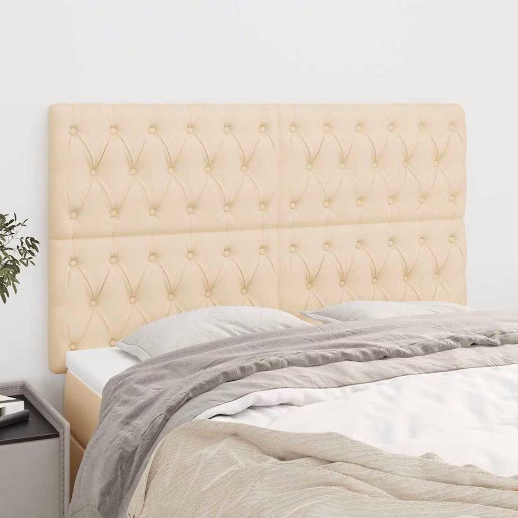 Testiera per letto vidaXL in tessuto beige con struttura in legno e MDF, L: 160 cm, P: 7 cm, H: 118-128 cm