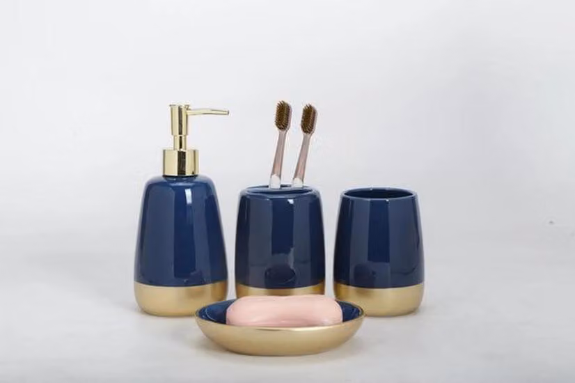 Ibenzoa® Elegante set di accessori da bagno in Vetroceramica a quattro pezzi in blu navy