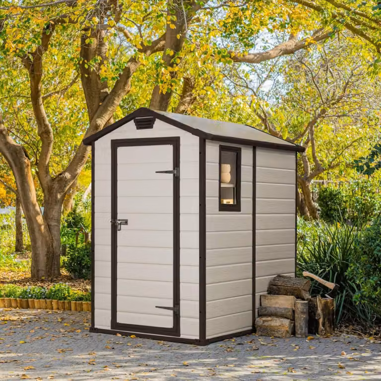 Dmora Casetta da Giardino Cranbrook 192x130x198h cm Beige, Resistente Agli Agenti Atmosferici Presenza Finestre